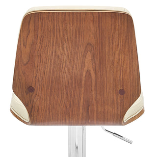 Sunvega Adjustable Swivel Cream Faux Leather Bar Stool with Walnut Back