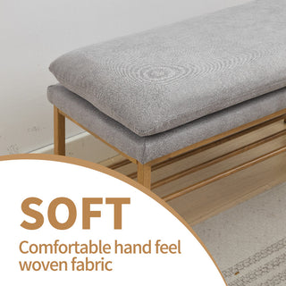Sunvega Linen Upholstered Storage Bench with Shelf and Metal Legs for Bedroom Entryway