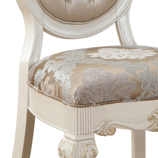 Sunvega Rose Gold and Pearl White Tufted Back Side Chairs with Floral Motifs