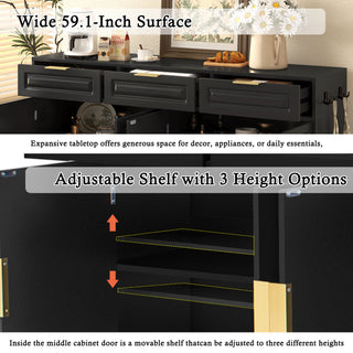 Sunvega 59.1-Inch Farmhouse Sideboard with 3 Drawers and 4 Doors for Ample Storage