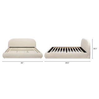 Sunvega Arch Shaped Puffy Upholstered Platform Bed in Oatmeal Light Beige Chenille