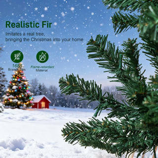 Sunvega Pencil Artificial Xmas Tree with Faux Snow Flocked Full Branch Tips Flame-retardant
