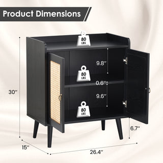 Sunvega Medieval Style Buffet Cabinet with Rattan Doors and Baffle Strip Design