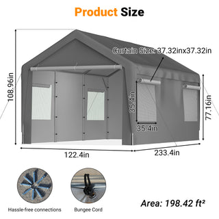 Sunvega Heavy Duty 10x20 FT Waterproof Carport Canopy with Removable Sidewalls and Roll-up Windows