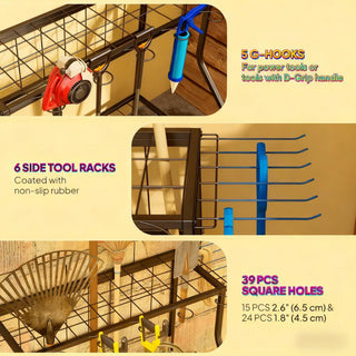 Sunvega 3-Tier Garden Tool Storage Rack with Hooks for Long-Handled Tools and Brooms