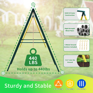 Sunvega Heavy Steel Based A-Frame Kids Swing Set with 2 Seats for Backyard Outdoor