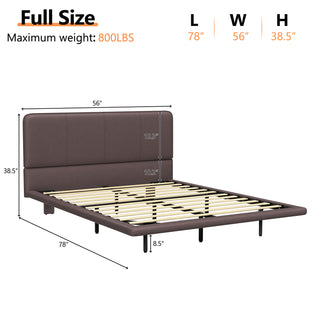 Sunvega Floating Bed Frame with Modern PU Leather Upholstery and Remote LED Lights Queen Size