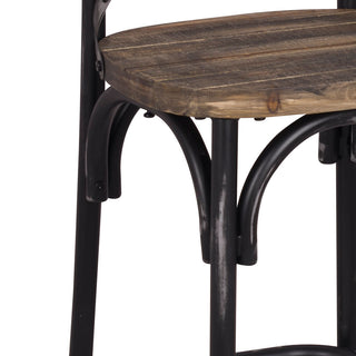 Sunvega Antique Oak Finish Armless Bar Chair with High Backrest and Splayed Metal Legs