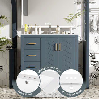 Sunvega 30 Inch Solid Wood Freestanding Bathroom Vanity with Ceramic Sink and Storage