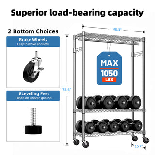 Sunvega Heavy Duty Rolling Garment Rack with Wheels and Adjustable Height for Versatile Use