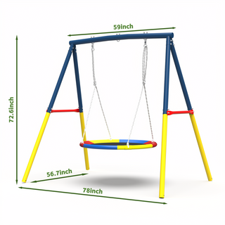 Sunvega Heavy-Duty A-Frame Metal Outdoor Swing Set with Saucer and Belt Swings