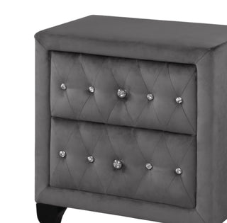 Sunvega Cream Velvet Upholstered Nightstand with Crystal Tufted Design and Two Drawers