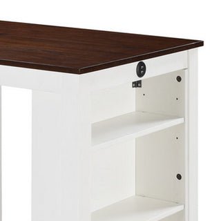 Sunvega Modern White Small Dining Table with Shelves and USB Port