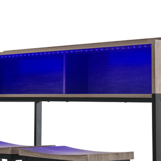 Sunvega 59 Inch Sofa Table with Power Outlet LED Light and 3 Saddle Stools