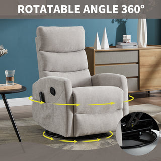 Sunvega Fabric Heat Massage Manual Recliner Chair with Rocker and Swivel for Living Room