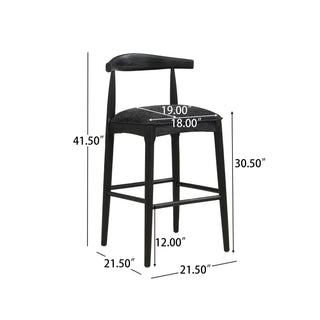 Sunvega Mid-Century Inspired Rubberwood Bar Stool Set with Comfy Fabric Upholstered Seat