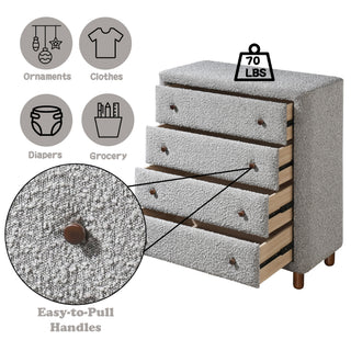 Sunvega Upholstered Boucle Fabric Bed with 4 Drawers and Wooden Frame