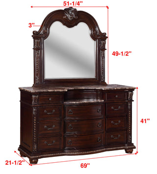 Sunvega Traditional Brown Cherry Finish Marble Top Three Drawer Nightstand