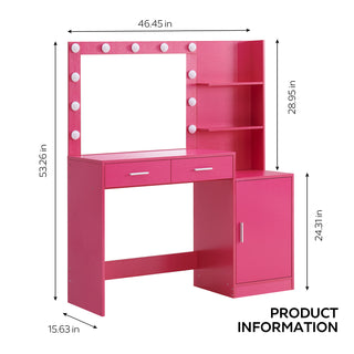 Sunvega Black 46.4 Inch Vanity Desk with Mirror Lights and Large Drawers