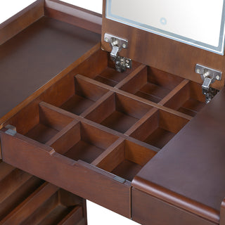 Sunvega 3-in-1 Makeup Vanity Desk with Flip-Top Mirror LED Lighting and Ample Drawers