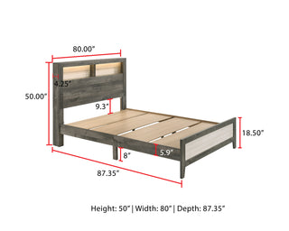 Sunvega King Size Platform Storage Bed with Plank-style Headboard and Built-in Lighting