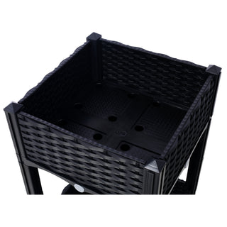 Sunvega Modular Rattan Pattern Raised Garden Planter Box with Self-Draining System