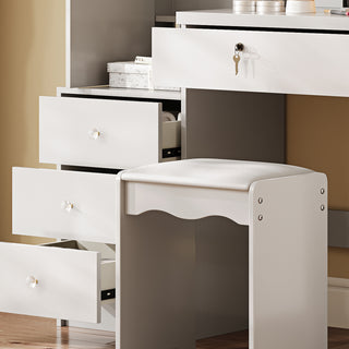 Sunvega 7-Drawer Vanity Desk with LED Mirror Jewelry Storage and PU Stool