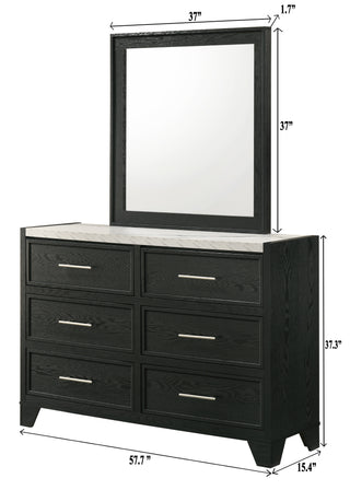 Sunvega Modern Nightstand with Faux Marble Top Two Drawers Black Finish