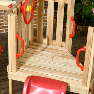 Sunvega 4 in 1 Wooden Swing Set with Baby Swing Slide Captain's Wheel Horn for Kids