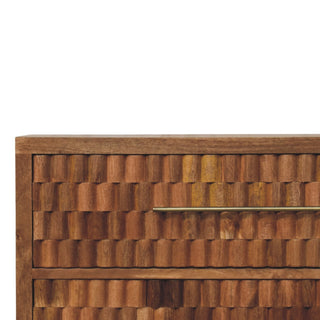 Sunvega Arno Chest with Rhythmic Block-Carved Façade in Golden Teak Finish