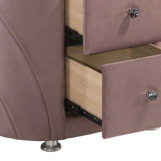 Sunvega Pink Velvet Upholstered Modern Nightstand with Two Drawers and Glass Top