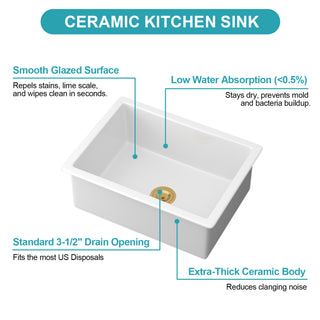 Sunvega 33 Inch White Porcelain Ceramic Farmhouse Kitchen Sink Workstation with Reversible Apron
