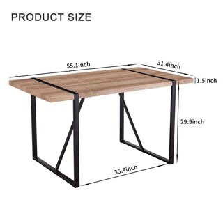 Sunvega Rustic Industrial Rectangular Wood Dining Table for 4-6 Person with Black Metal Legs