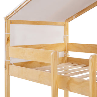 Sunvega Twin Over Twin Wood Bunk Bed with Playhouse Tent for Kids Room