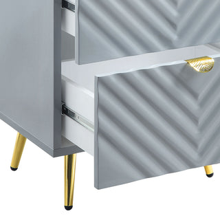 Sunvega Gaines Gray High Gloss Finish Nightstand with 2 Storage Drawers and Metal Legs