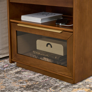 Sunvega Mid Century Modern Nightstand with Charging Station and 2 Drawers Dark Walnut