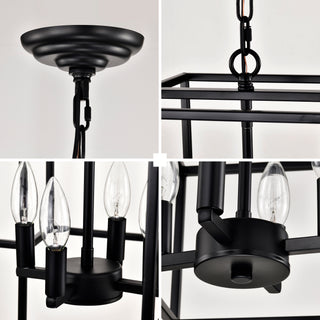 Sunvega Industrial Farmhouse 4-Light Metal Lantern Tiered Pendant Hanging Chandelier