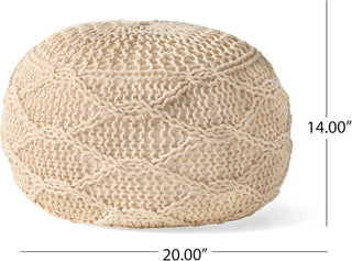 Sunvega Knitted Cotton Round Pouf for Cozy Seating and Footrest in Living Room