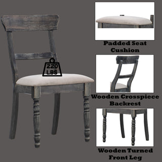 Sunvega Light Brown Linen Weathered Gray Finish Side Chairs with Wooden Crosspiece Backrest