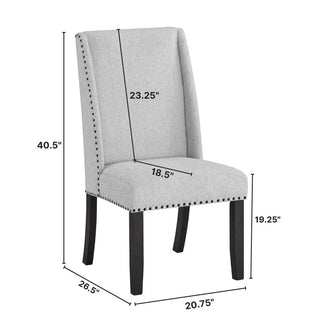 Sunvega Modern Light Gray Upholstered Dining Chairs with Black Nailhead Trim Set of 2