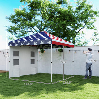 Sunvega 10x10 ft American Flag Print Party Tent with Adjustable Height and Sidewall