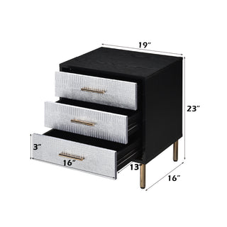 Sunvega Modern Nightstand with Patterned Drawer Fronts and Three Spacious Storage Drawers