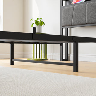 Sunvega Full Size Bed Frame with Storage Headboard and Charging Station Outlets