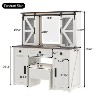 Sunvega Makeup Vanity with Sliding Mirror, LED Lights, Storage Stool, and Charging Station
