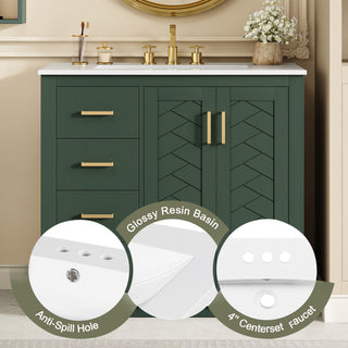 Sunvega 30 Inch Solid Wood Freestanding Bathroom Vanity with Ceramic Sink and Storage
