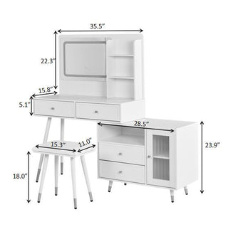 Sunvega Modern Makeup Vanity Desk with Retractable Mirror and LED Lights