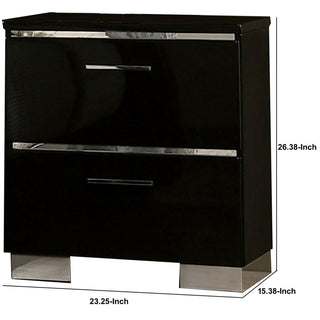 Sunvega Two Drawer Nightstand with USB Charger in Black and Chrome Finish