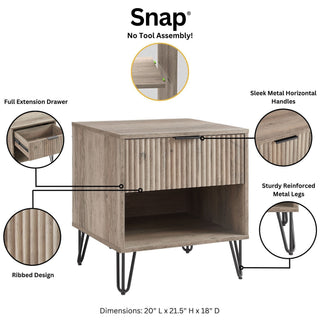 Sunvega Modern Glam Nightstand with Gold Metal Legs and Textured Drawer