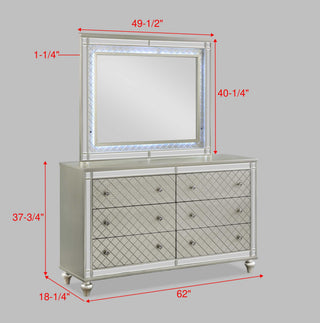 Sunvega Modern Luxury Dresser with Silver Finish and Diamond Patterned Drawer Fronts