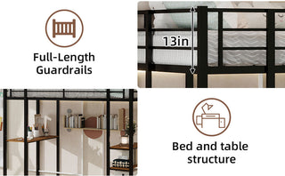 Sunvega Iron Frame Bunk Bed with L-Shaped Desk Stairs on Both Sides for Kids